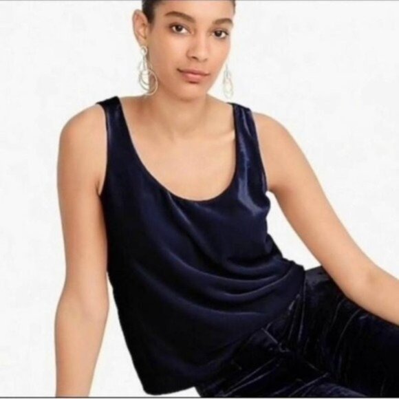 JCrew Velvet Navy Blue Sleeveless Blouse - Picture 1 of 7